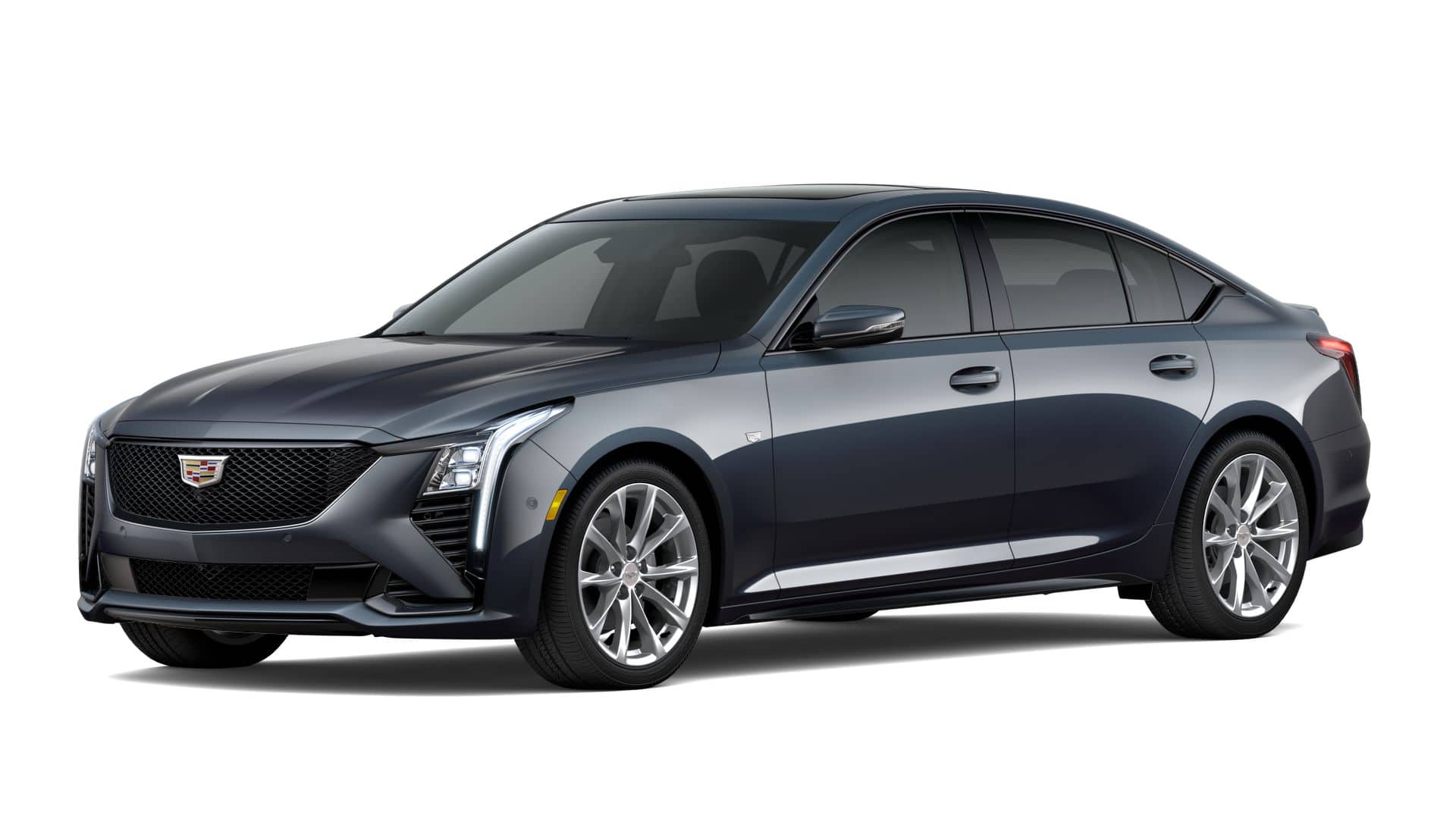 2026 Cadillac CT5 Sport in Deep Space Metallic — front three-quarter view